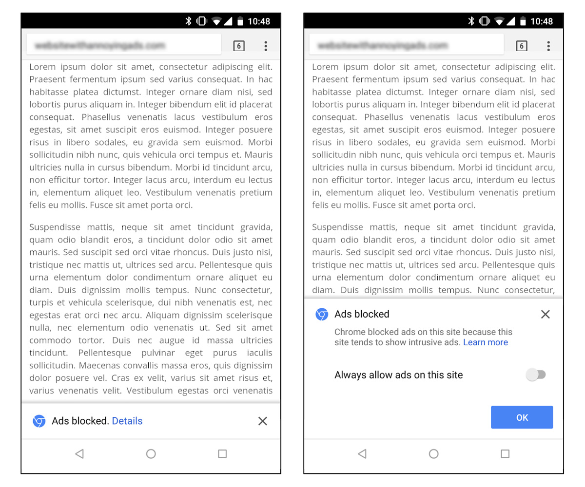 Chrome ofereix als usuaris l'opció de desactivar l'opció seleccionant "permetre anuncis en aquest lloc". Chrome ofereix als usuaris l'opció de desactivar l'opció seleccionant "permetre anuncis en aquest lloc".